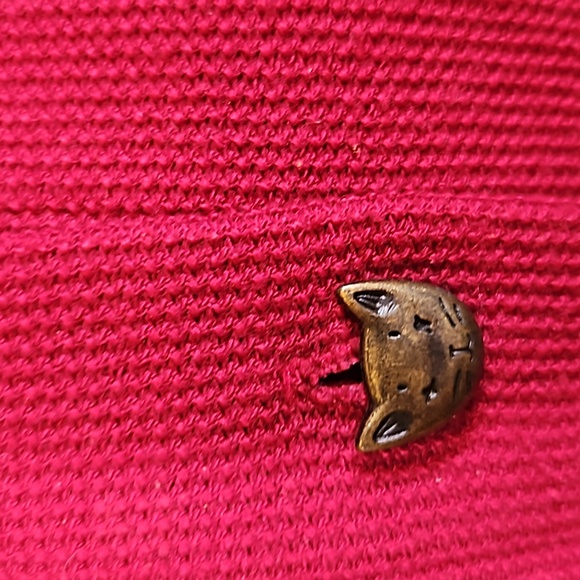 C.J. BANKS SWEATER CATS BUTTON DOWN 1X RED TAN LONG SLEEVED CJ EMBROIDER… - Picture 3 of 11